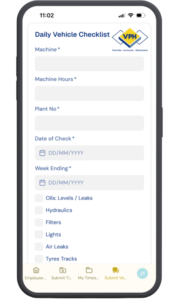 image of the VPH portal on mobile demonstrating the daily vehicle check feature